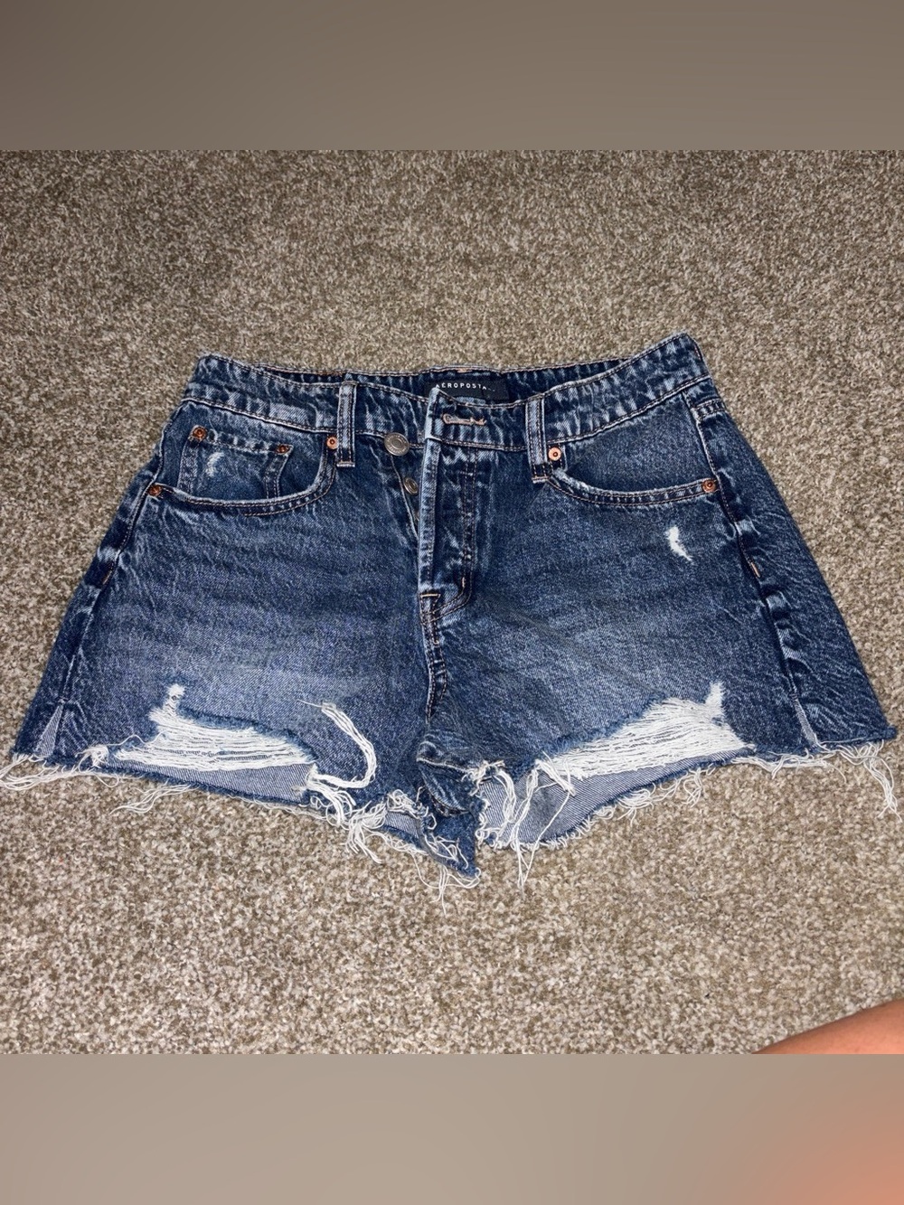 Aeropostale Dark Blue Distressed Denim Cutoff Shorts